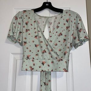 Open back mint green flower top